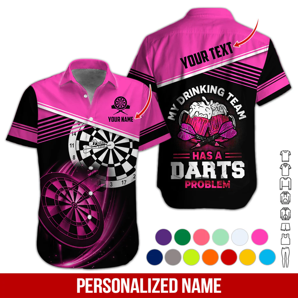 Customized Name & Text Darts Beer Hawaiian Shirt, Darts Player Shirts My Drinking Team Has A Darts Problem, Outfit For Darts Players Uniforms - Image 6