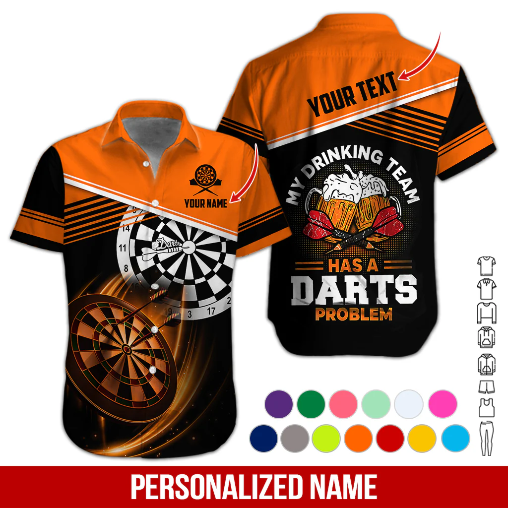 Customized Name & Text Darts Beer Hawaiian Shirt, Darts Player Shirts My Drinking Team Has A Darts Problem, Outfit For Darts Players Uniforms - Image 7