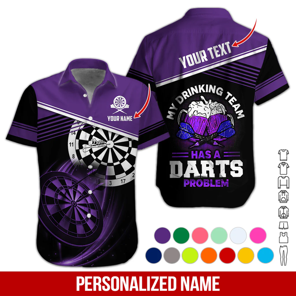 Customized Name & Text Darts Beer Hawaiian Shirt, Darts Player Shirts My Drinking Team Has A Darts Problem, Outfit For Darts Players Uniforms - Image 9