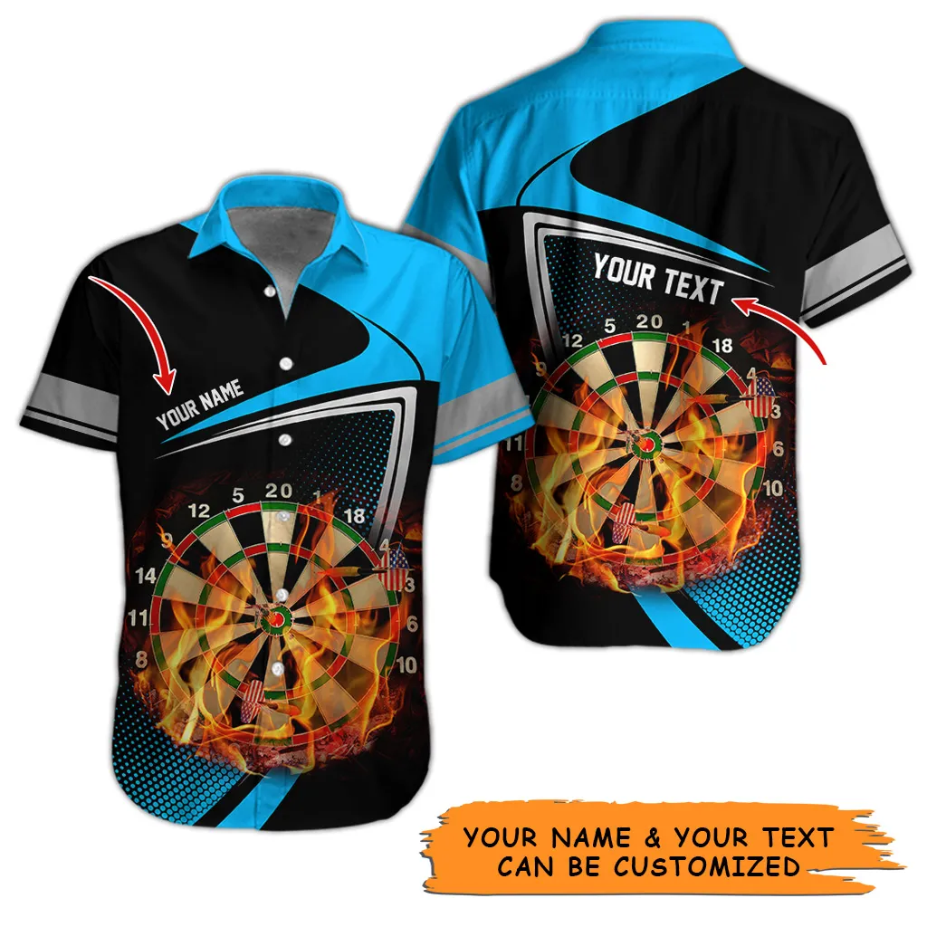 Customized Name & Text Darts Hawaiian Shirt, Personalized Dartboard Flame Hawaiian Shirts For Summer - Gift For Darts Lovers, Darts Players Uniforms - Image 3
