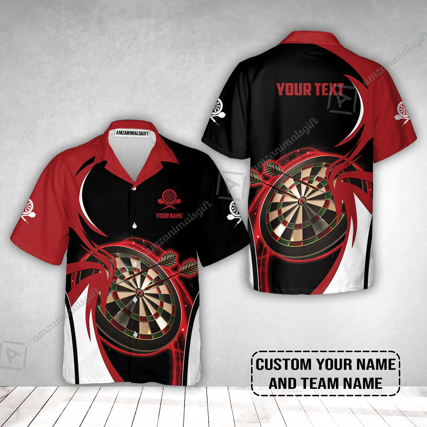 Customized Name & Text Darts Hawaiian Shirt, Personalized Red Darts Uniforms Hawaiian Shirt - Image 2