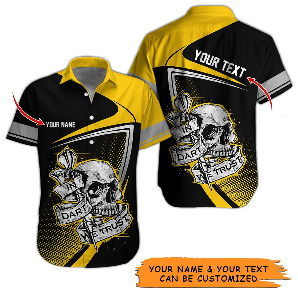 Customized Name & Text Darts Hawaiian Shirt, Personalized Skull In Dart Hawaiian Shirts For Summer - Gift For Darts Lovers, Darts Players Uniforms