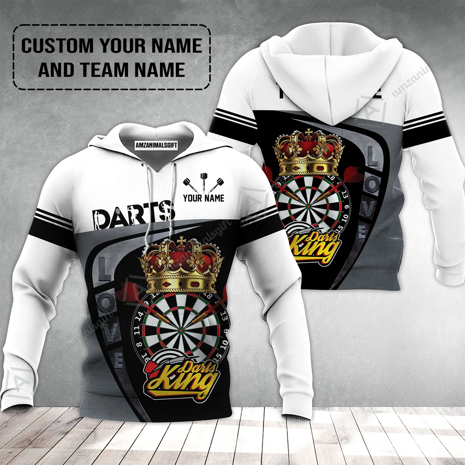 Customized Name & Text Darts Hoodie, Darts King Personalized Name Darts Uniforms Hoodie - Image 2