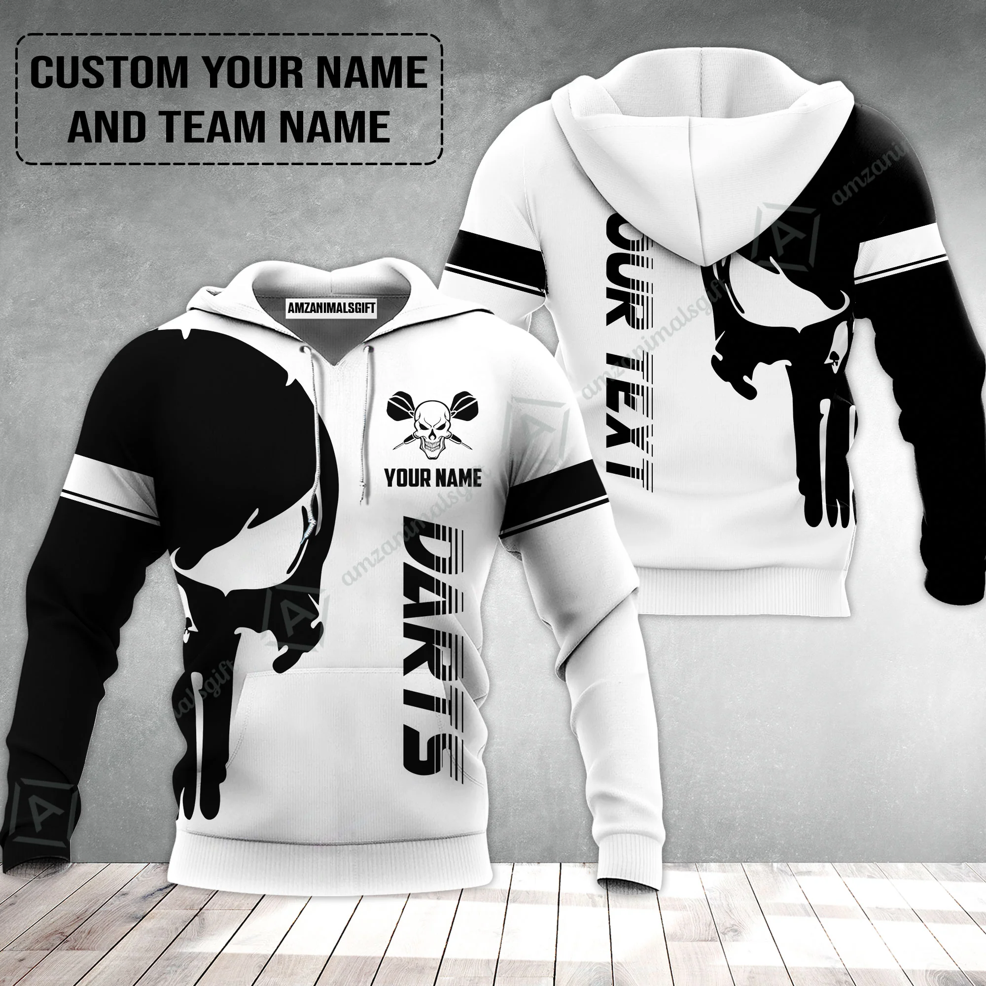 Customized Name & Text Darts Hoodie, Darts Skull Personalized Name Darts Hoodie - Image 2