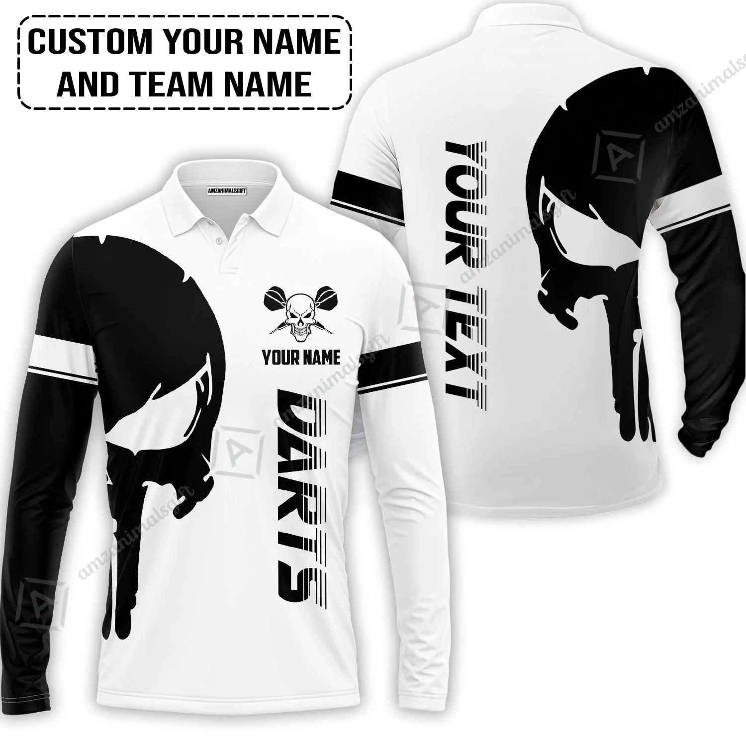 Customized Name & Text Darts Hoodie, Darts Skull Personalized Name Darts Hoodie - Image 4