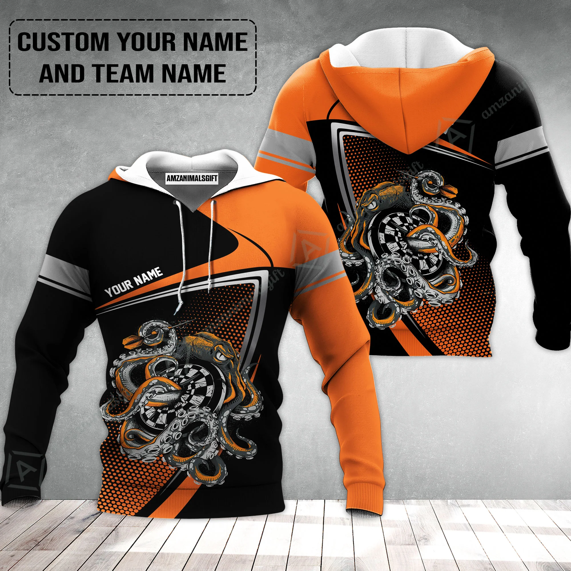 Customized Name & Text Darts Hoodie, Personalized Darts And Octopus Hoodie - Image 2