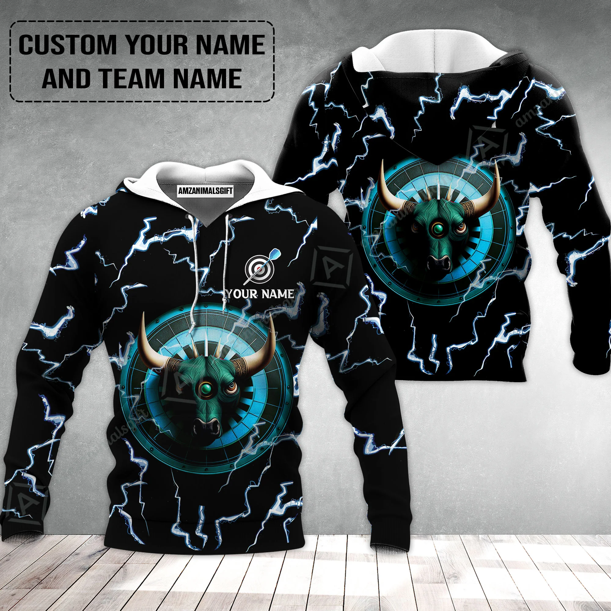 Customized Name & Text Darts Hoodie, Personalized Name Bullseye Dartboard Hoodie - Image 2