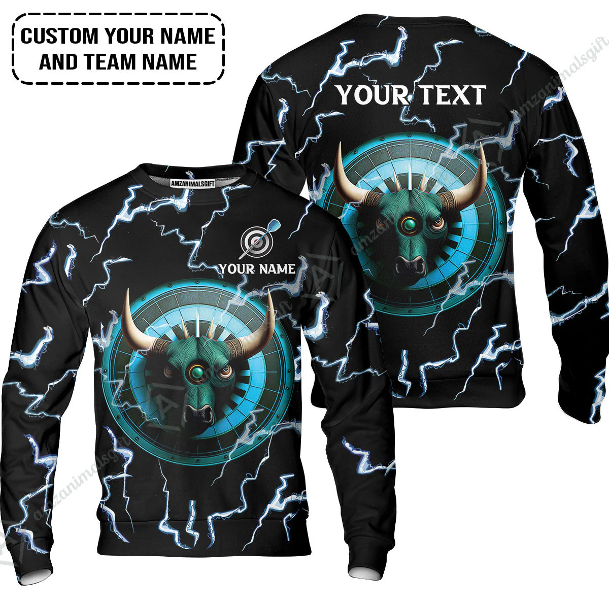 Customized Name & Text Darts Hoodie, Personalized Name Bullseye Dartboard Hoodie - Image 6