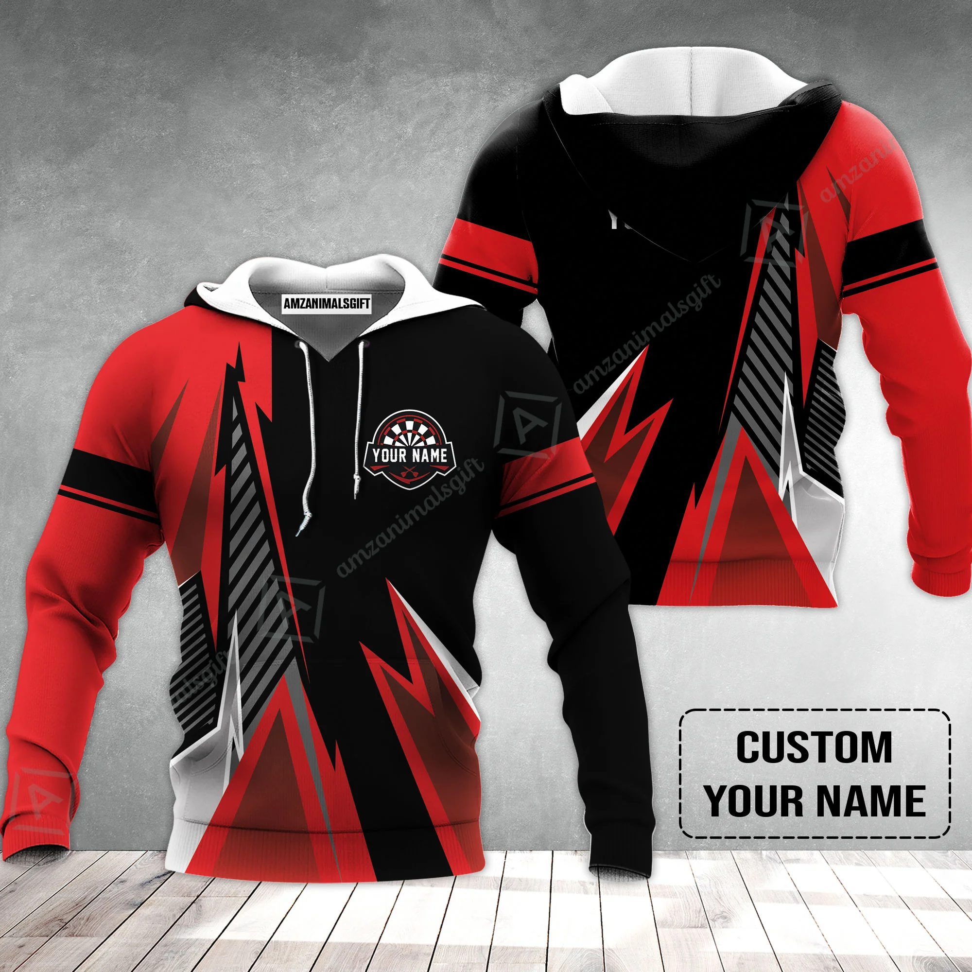 Customized Name & Text Darts Hoodie, Personalized Name Darts Hoodie - Image 2