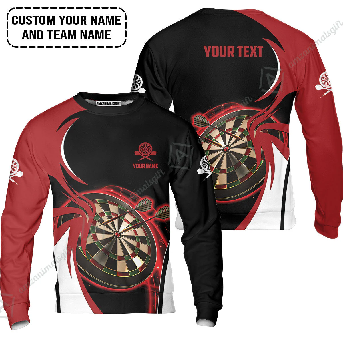 Customized Name & Text Darts Hoodie, Personalized Red Darts Uniforms Hoodie - Image 6