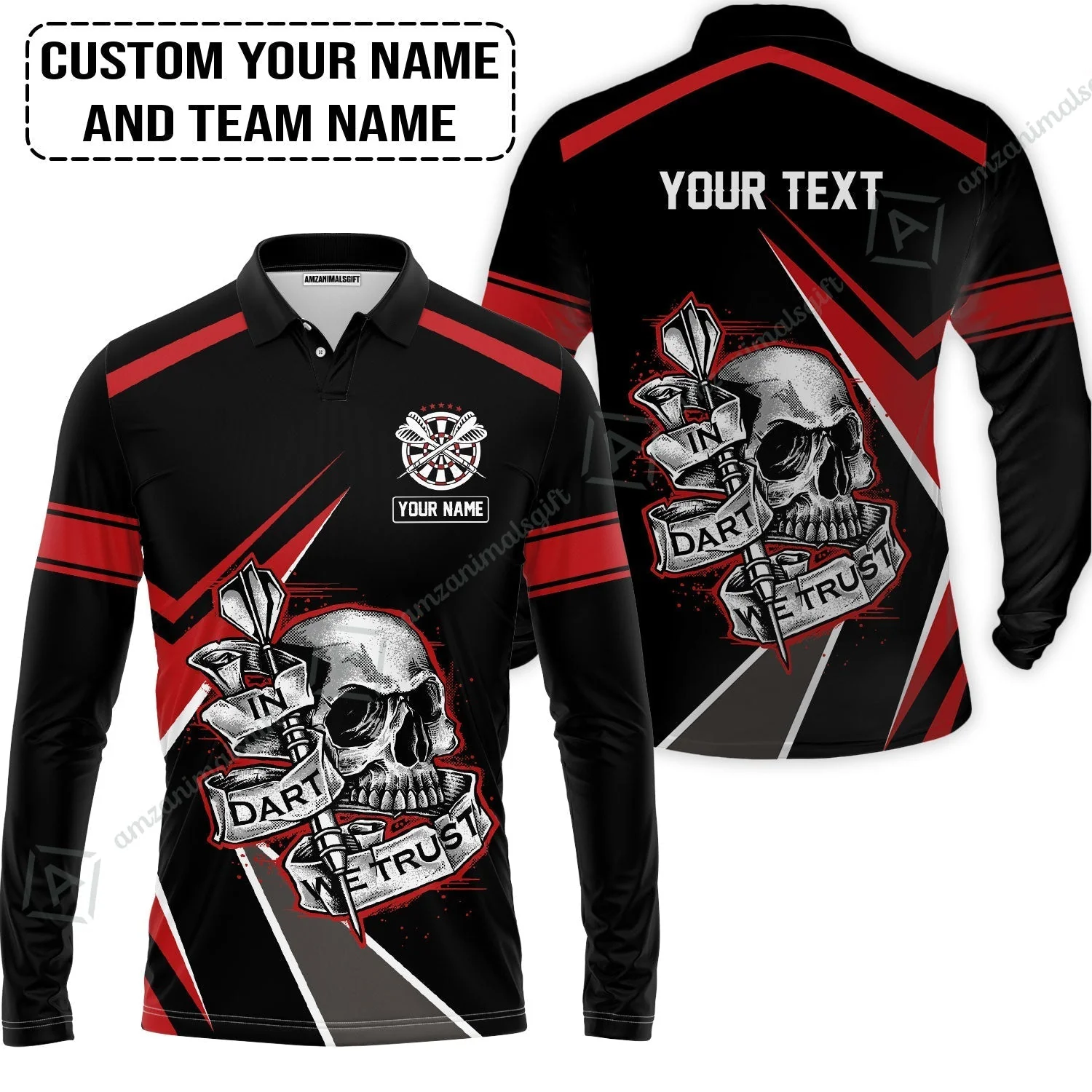 Customized Name & Text Darts Hoodie, Skull In Darts We Trust Personalized Darts Hoodie - Image 4
