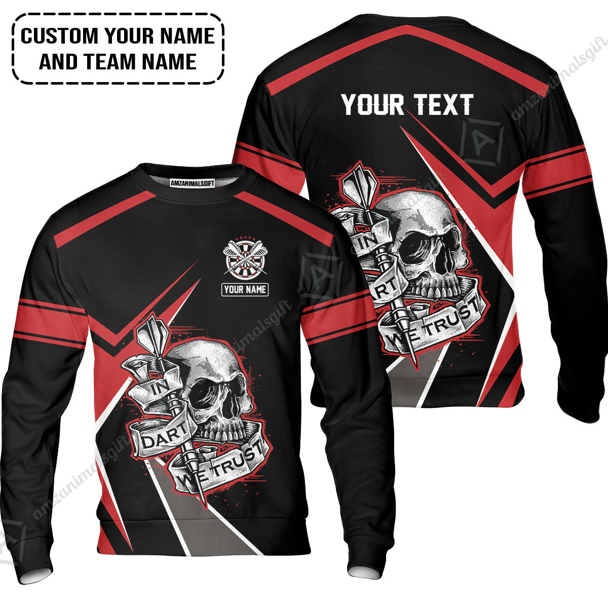 Customized Name & Text Darts Hoodie, Skull In Darts We Trust Personalized Darts Hoodie - Image 6