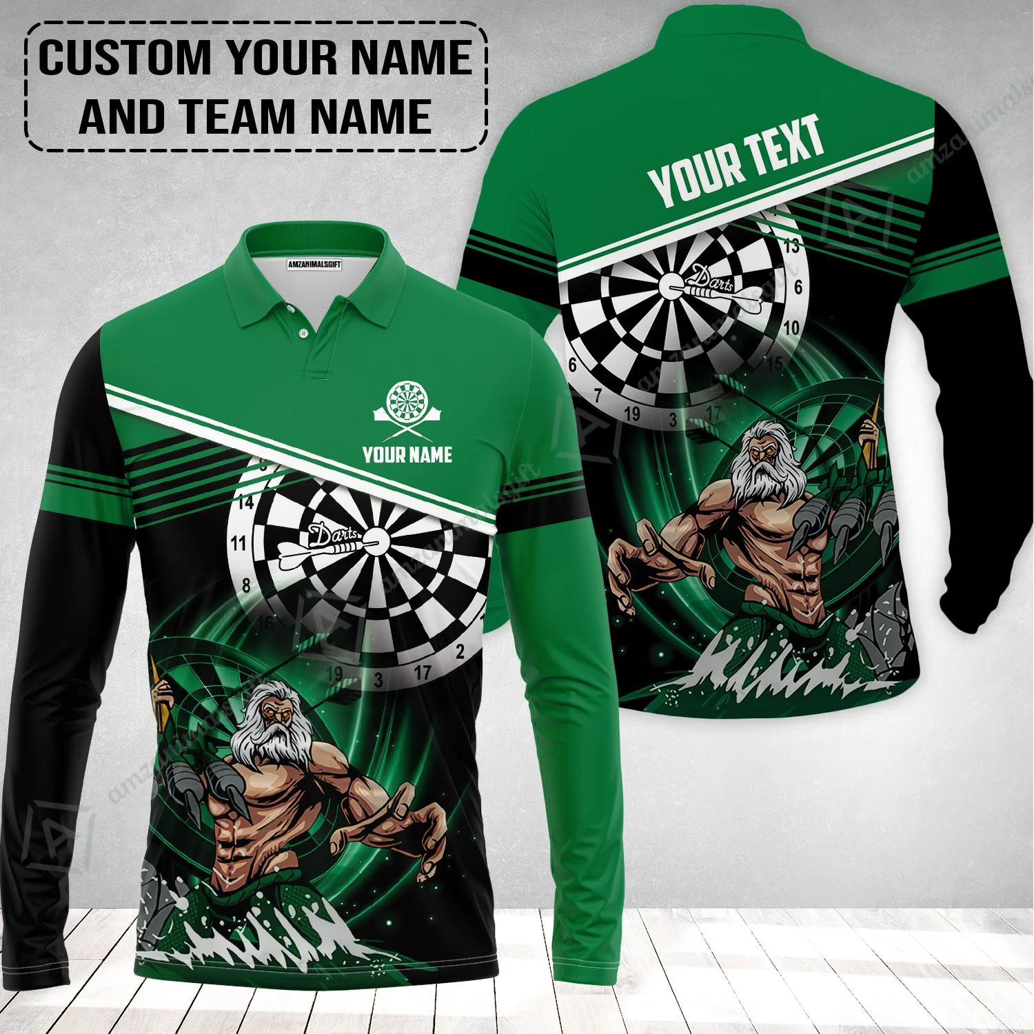 Customized Name & Text Darts Long Polo Shirt, Personalized Name Poseidon Darts Long Polo Shirt - Image 2