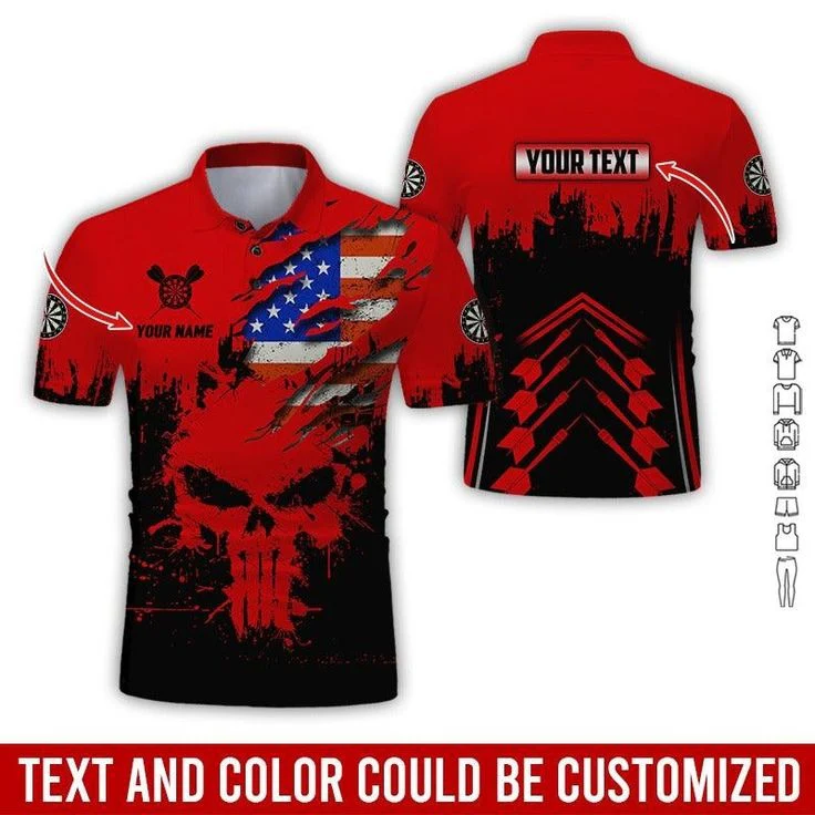 Customized Name & Text Darts Polo Shirt, American Flag Personalized Name Darts Team Polo Shirt For Men - Perfect Gift For Darts Lovers, Darts Players - Image 4