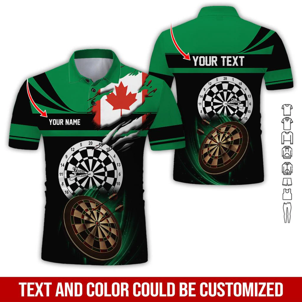 Customized Name & Text Darts Polo Shirt, Canada Flag Personalized Name Darts Polo Shirt For Men - Perfect Gift For Darts Lovers, Darts Players - Image 12