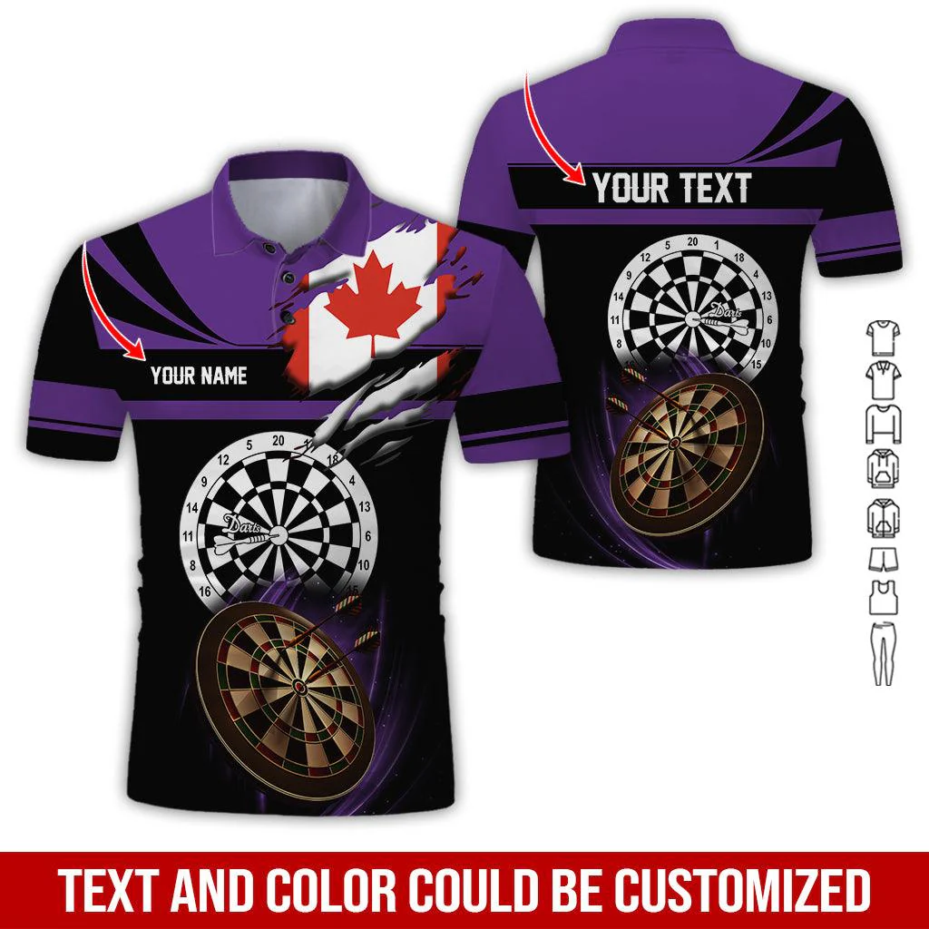 Customized Name & Text Darts Polo Shirt, Canada Flag Personalized Name Darts Polo Shirt For Men - Perfect Gift For Darts Lovers, Darts Players - Image 5
