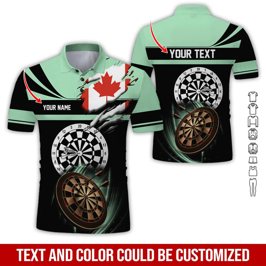 Customized Name & Text Darts Polo Shirt, Canada Flag Personalized Name Darts Polo Shirt For Men - Perfect Gift For Darts Lovers, Darts Players - Image 7