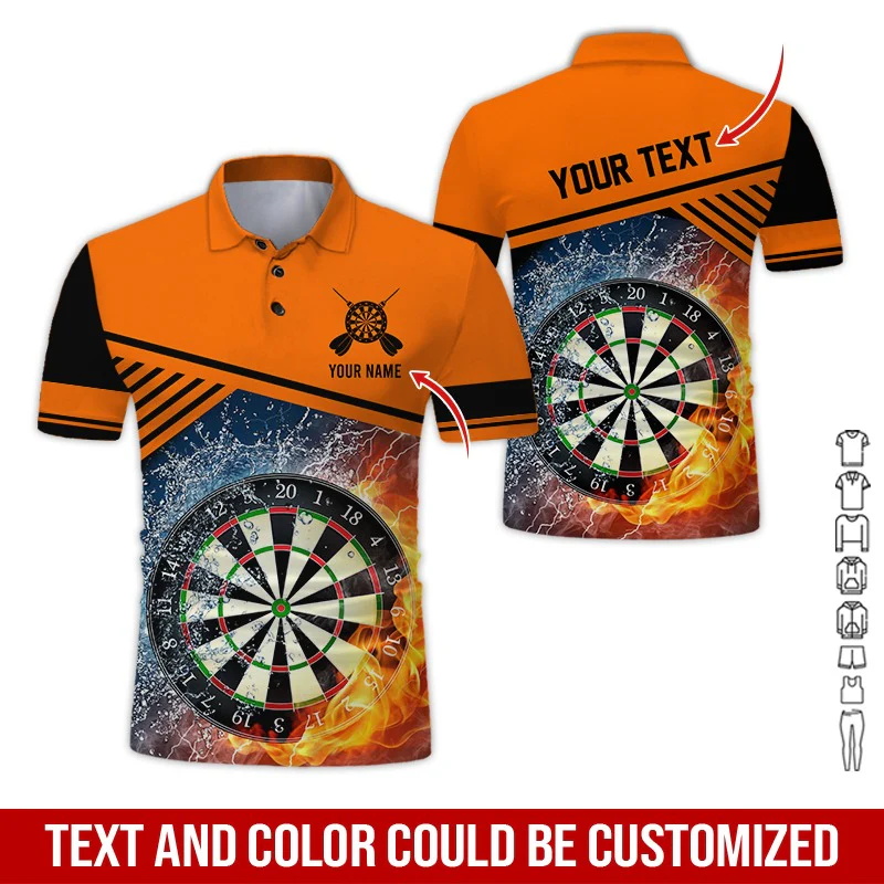 Customized Name & Text Darts Polo Shirt, Dartboard In Water And Fire Personalized Polo Shirt For Men - Perfect Gift For Darts Lovers, Darts Players - Image 7