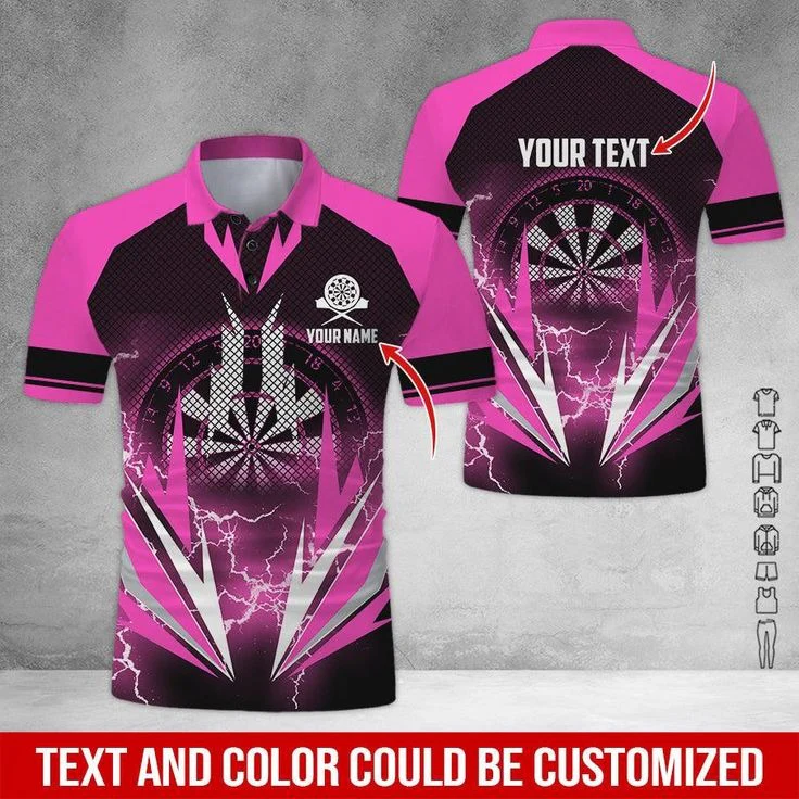Customized Name & Text Darts Polo Shirt, Darts Lighting Personalized Darts Polo Shirt For Men - Perfect Gift For Darts Lovers, Darts Players - Image 7