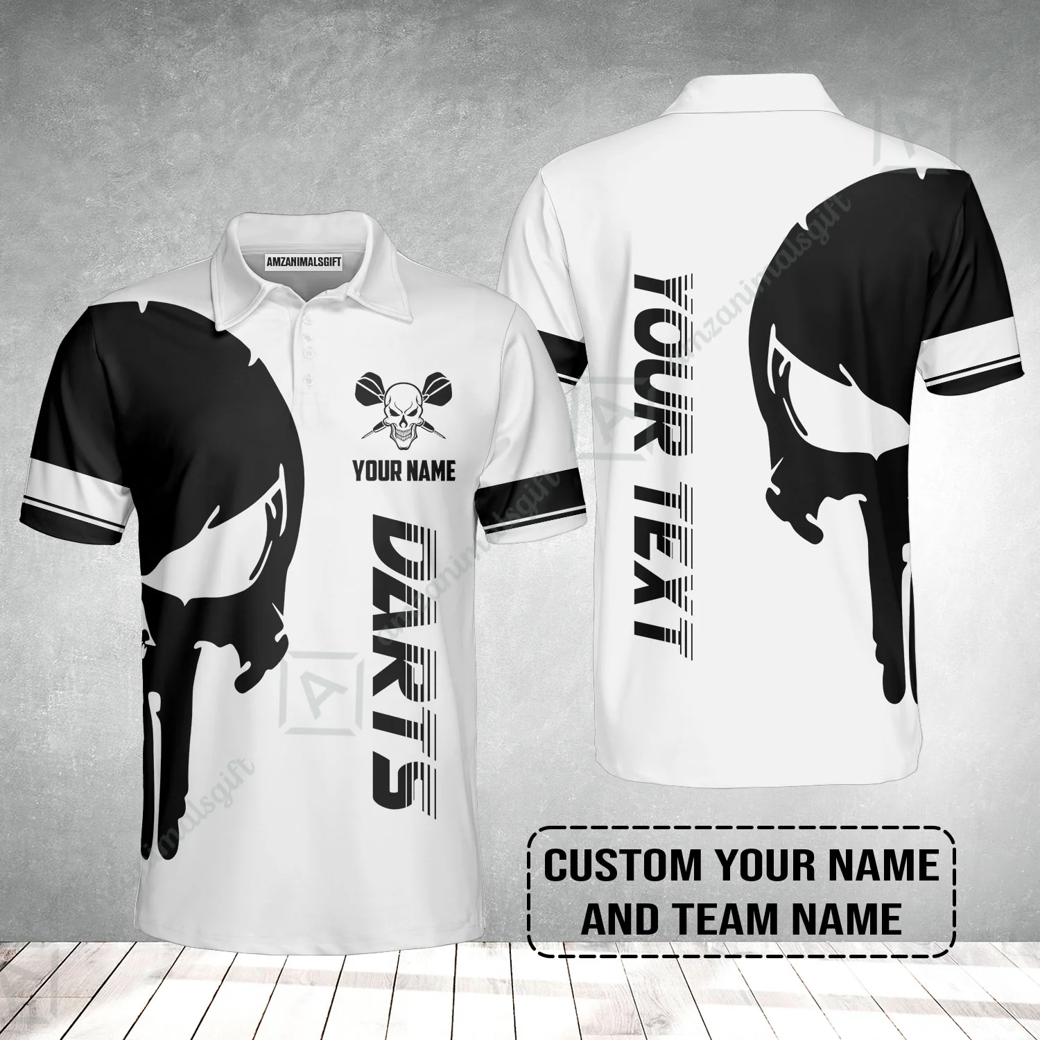 Customized Name & Text Darts Polo Shirt, Darts Skull Personalized Name Darts Polo Shirt - Image 2