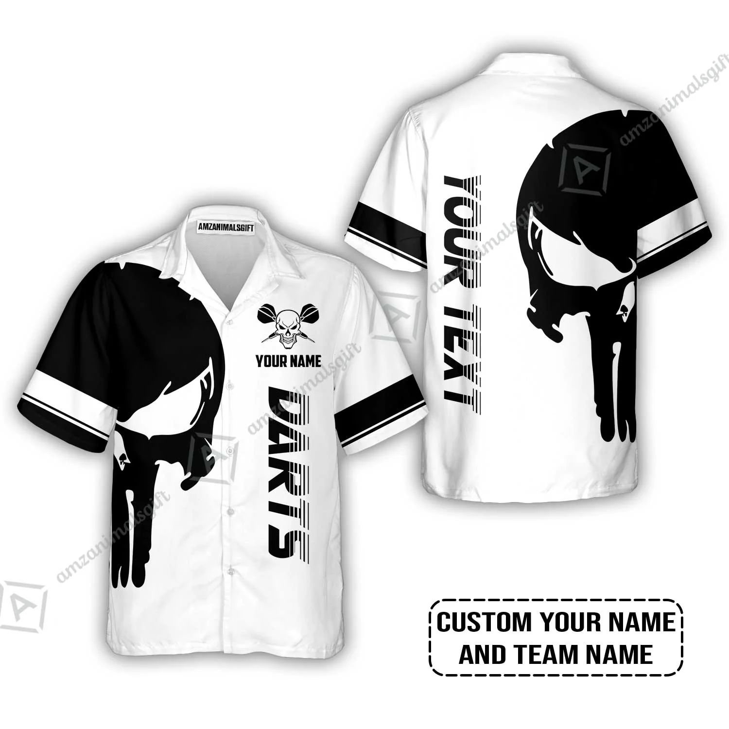 Customized Name & Text Darts Polo Shirt, Darts Skull Personalized Name Darts Polo Shirt - Image 7