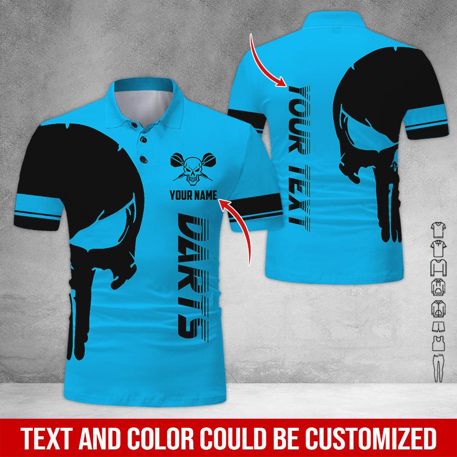 Customized Name & Text Darts Polo Shirt, Darts Skull Personalized Name Darts Polo Shirt For Men - Perfect Gift For Darts Lovers, Darts Players - Image 2