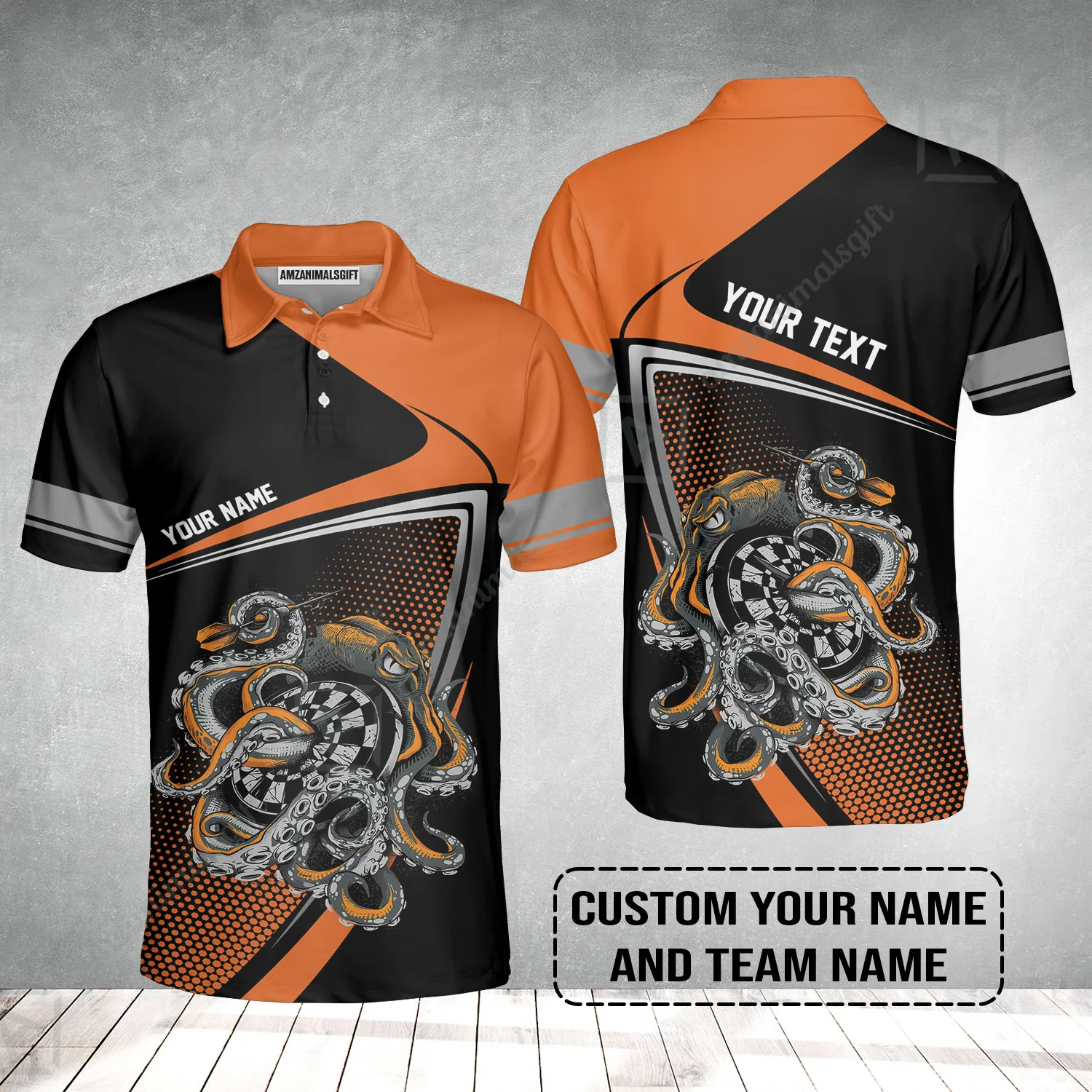 Customized Name & Text Darts Polo Shirt, Personalized Darts And Octopus Uniforms Polo Shirt - Image 2