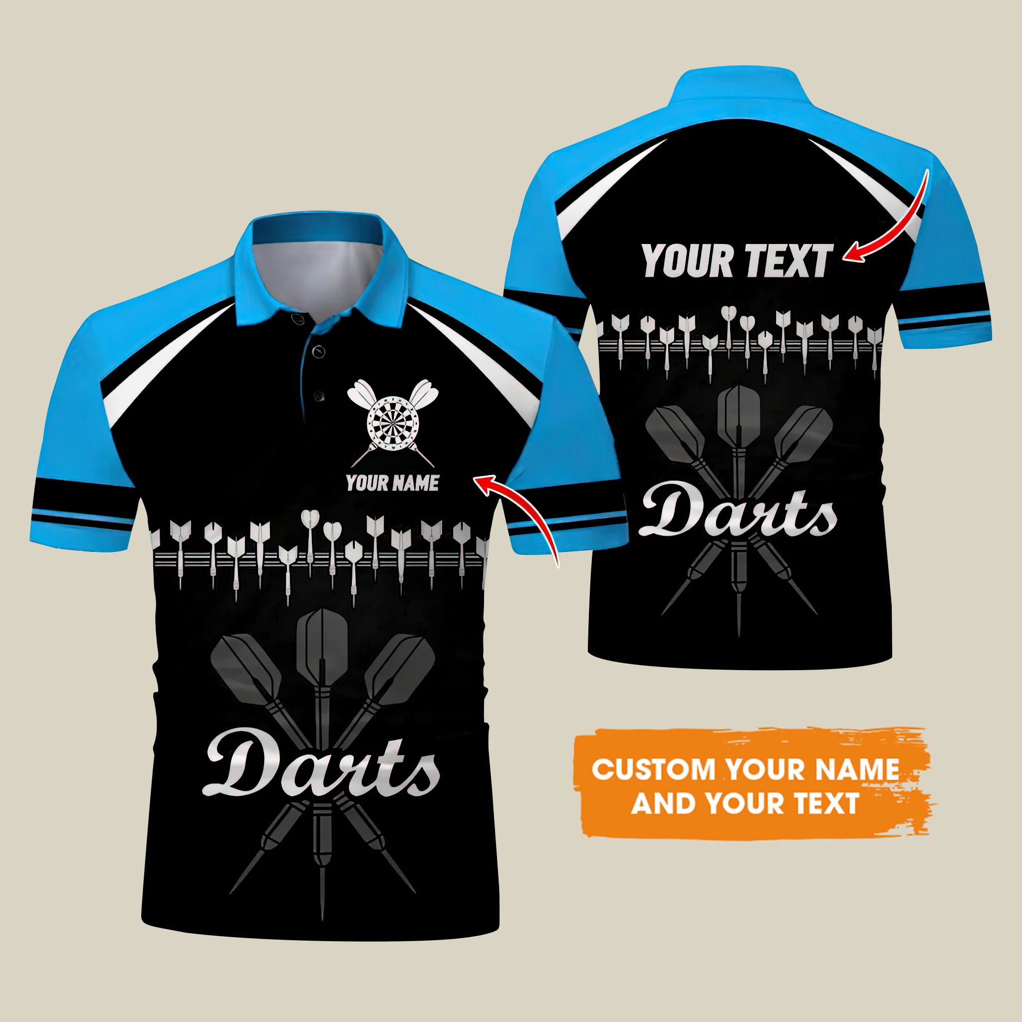 Customized Name & Text Darts Polo Shirt, Personalized Darts Team Blue Polo Shirt - Perfect Gift For Darts Lovers - Image 2
