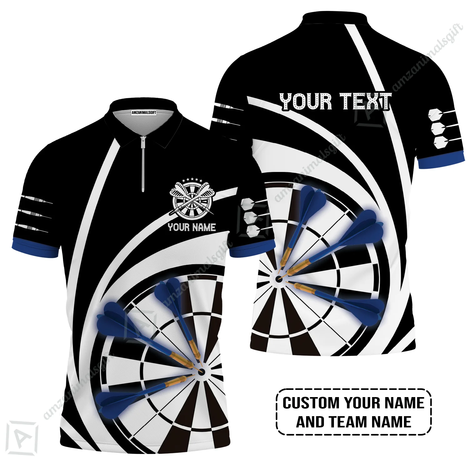 Customized Name & Text Darts Polo Shirt, Personalized Name Blue Dark Darts Team Polo Shirt - Image 4