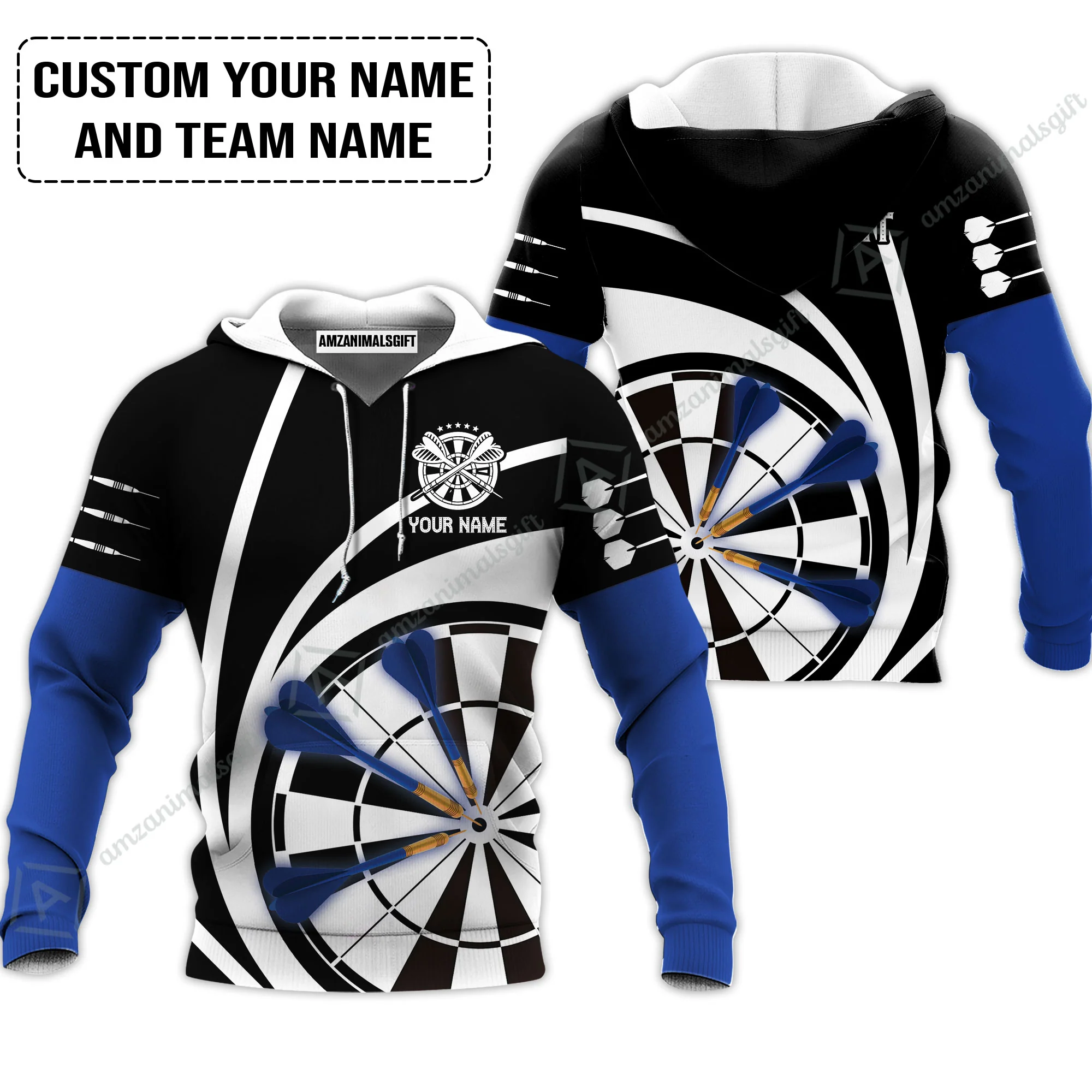 Customized Name & Text Darts Polo Shirt, Personalized Name Blue Dark Darts Team Polo Shirt - Image 5