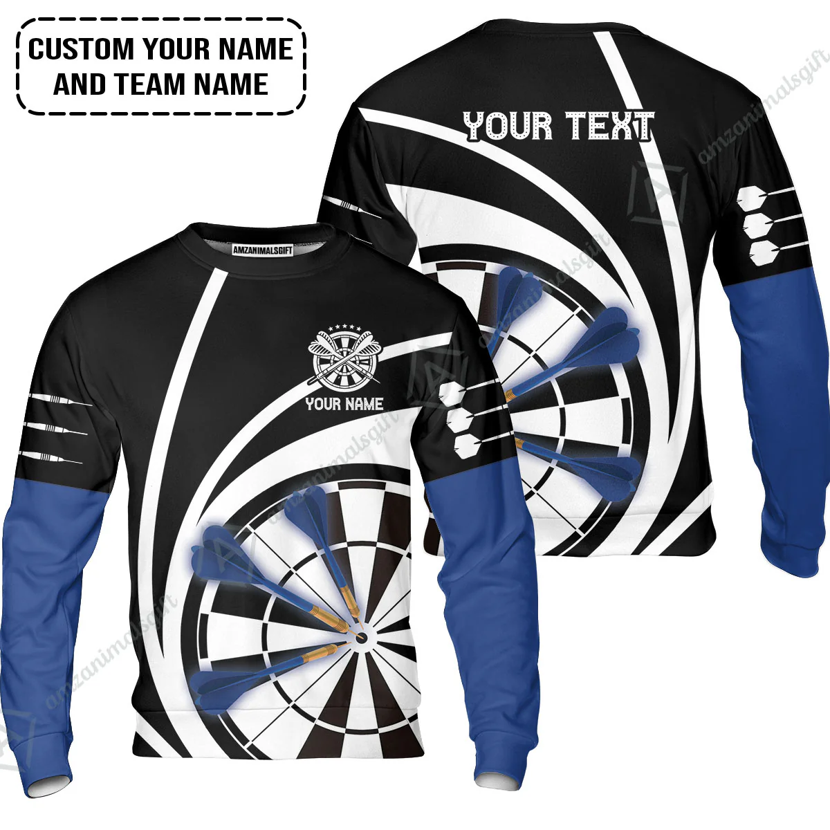 Customized Name & Text Darts Polo Shirt, Personalized Name Blue Dark Darts Team Polo Shirt - Image 6