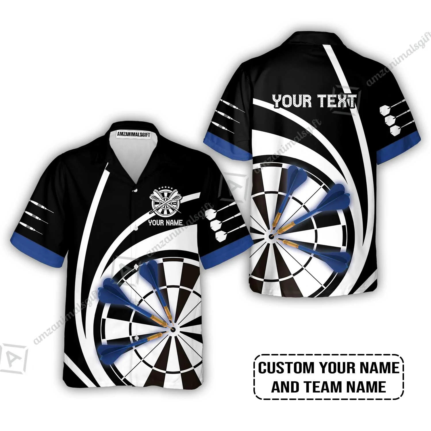 Customized Name & Text Darts Polo Shirt, Personalized Name Blue Dark Darts Team Polo Shirt - Image 7