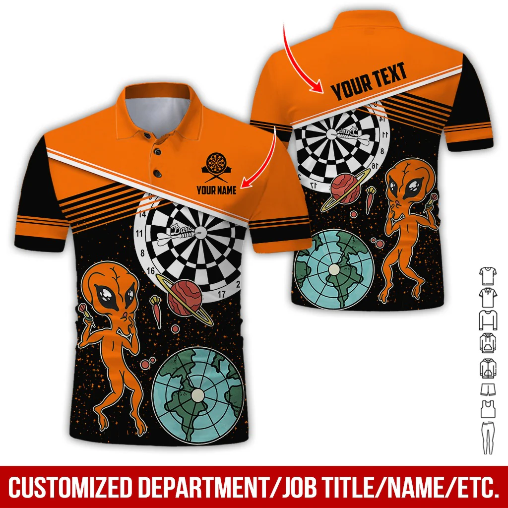 Customized Name & Text Darts Polo Shirt, Personalized Name Darts And Alien Polo Shirt For Men - Perfect Gift For Darts Lovers, Darts Players - Image 10
