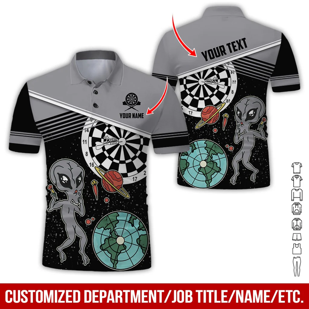 Customized Name & Text Darts Polo Shirt, Personalized Name Darts And Alien Polo Shirt For Men - Perfect Gift For Darts Lovers, Darts Players - Image 11