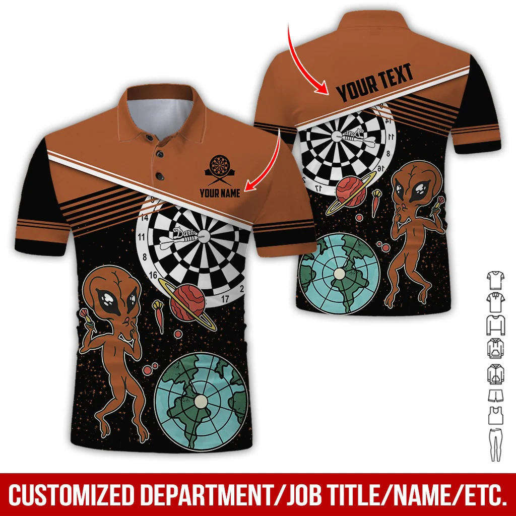 Customized Name & Text Darts Polo Shirt, Personalized Name Darts And Alien Polo Shirt For Men - Perfect Gift For Darts Lovers, Darts Players - Image 12