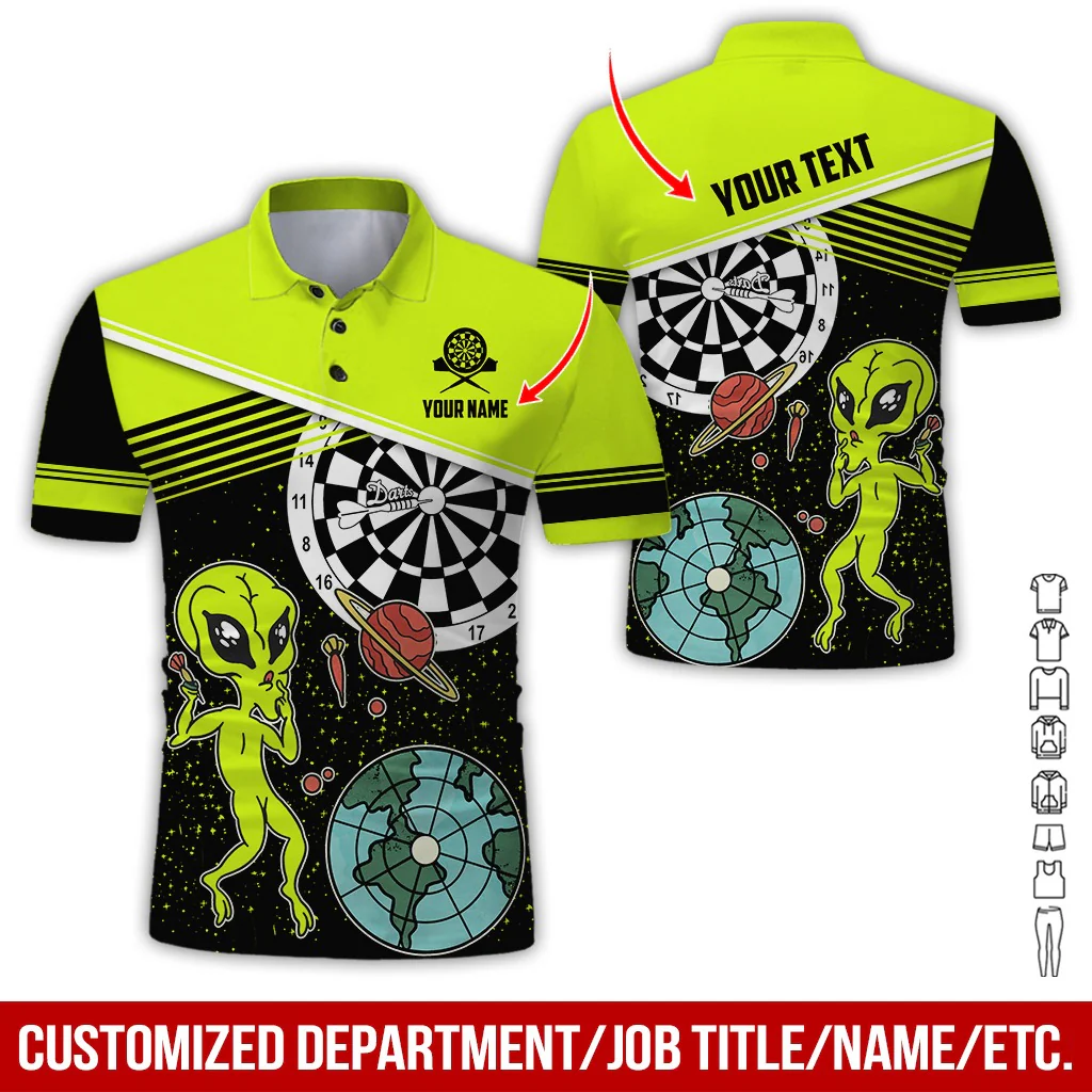 Customized Name & Text Darts Polo Shirt, Personalized Name Darts And Alien Polo Shirt For Men - Perfect Gift For Darts Lovers, Darts Players - Image 5