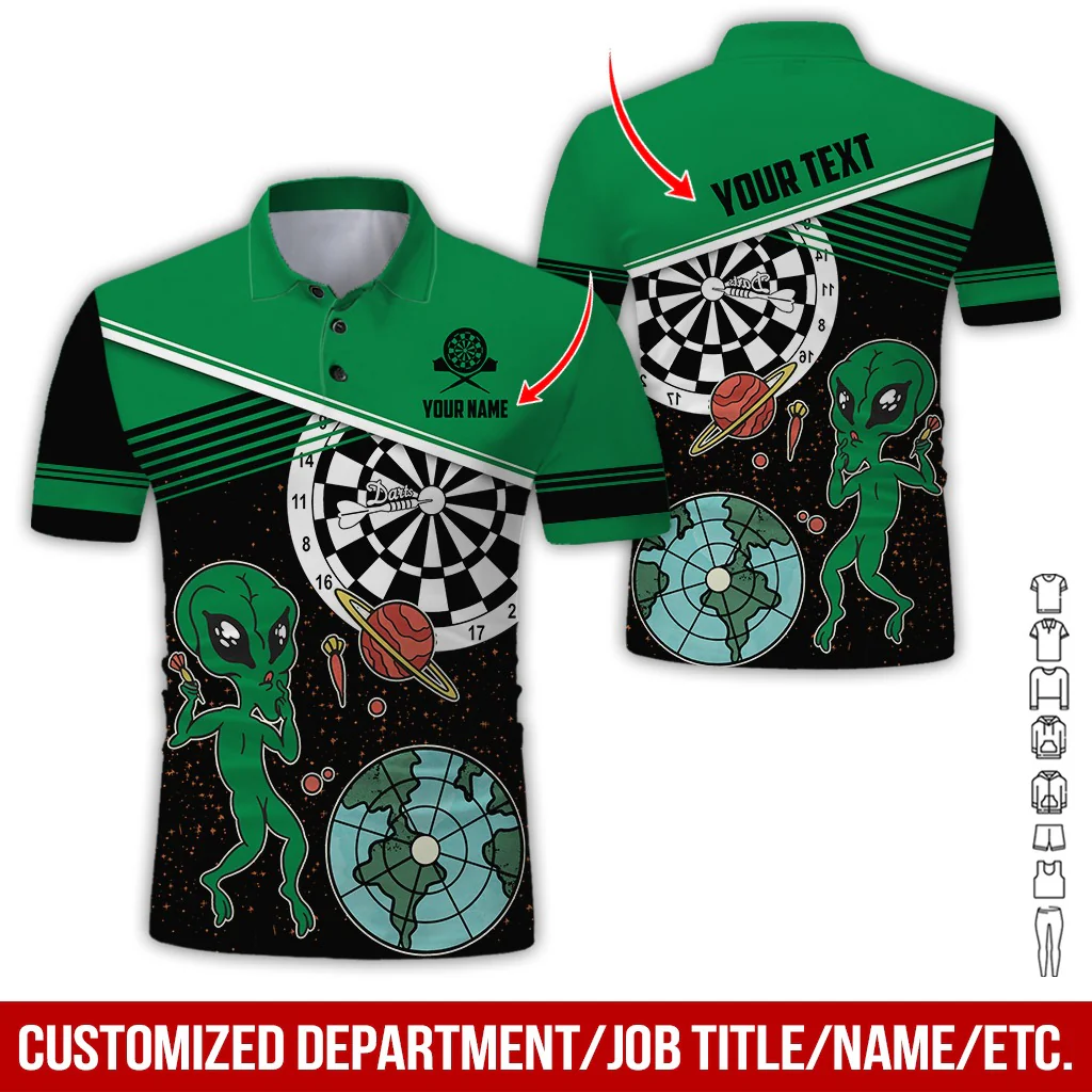 Customized Name & Text Darts Polo Shirt, Personalized Name Darts And Alien Polo Shirt For Men - Perfect Gift For Darts Lovers, Darts Players - Image 6