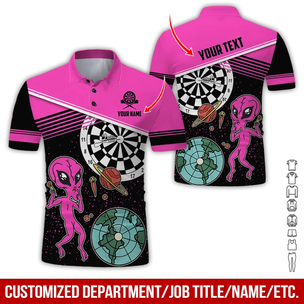 Customized Name & Text Darts Polo Shirt, Personalized Name Darts And Alien Polo Shirt For Men - Perfect Gift For Darts Lovers, Darts Players - Image 8