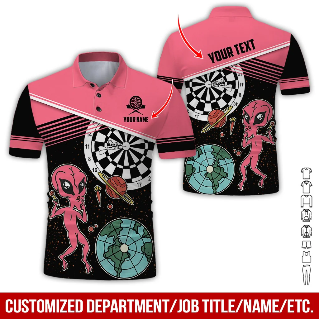 Customized Name & Text Darts Polo Shirt, Personalized Name Darts And Alien Polo Shirt For Men - Perfect Gift For Darts Lovers, Darts Players - Image 9