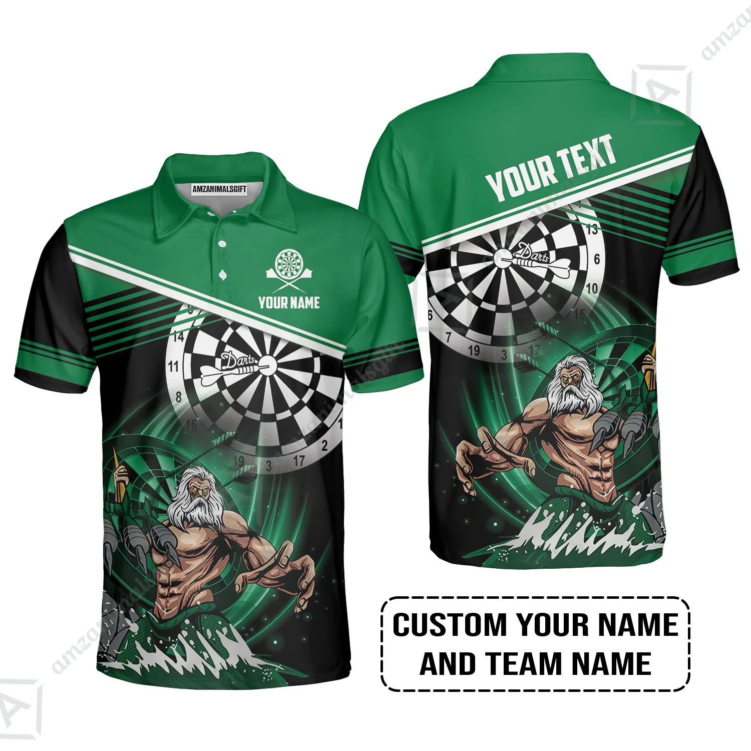 Customized Name & Text Darts Polo Shirt, Personalized Name Poseidon Darts Polo Shirt