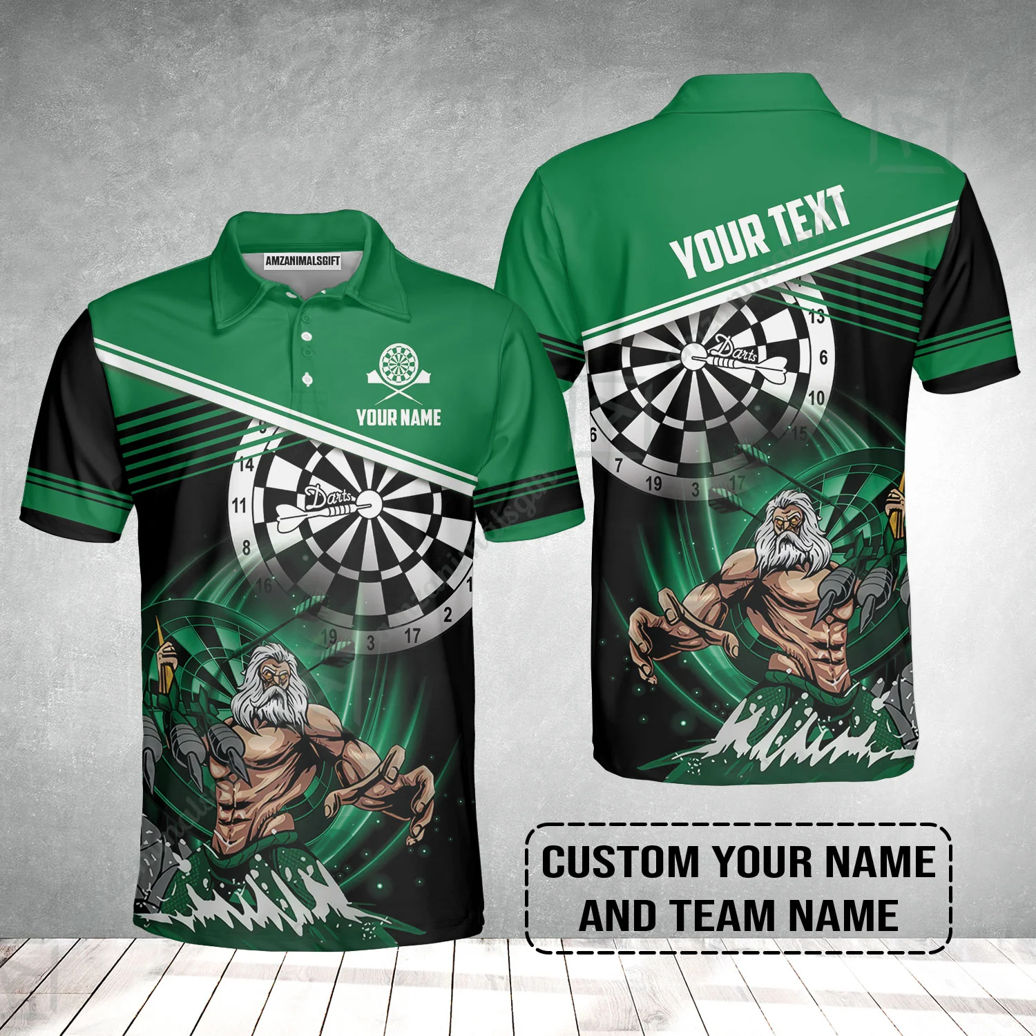 Customized Name & Text Darts Polo Shirt, Personalized Name Poseidon Darts Polo Shirt - Image 2