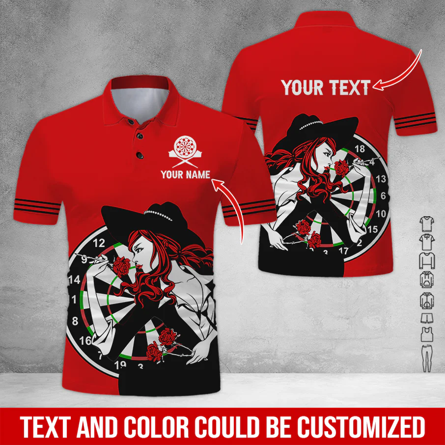 Customized Name & Text Darts Polo Shirt, Personalized Name Sexy Girl Darts Polo Shirt - Perfect Gift For Darts Lovers, Darts Players - Image 10