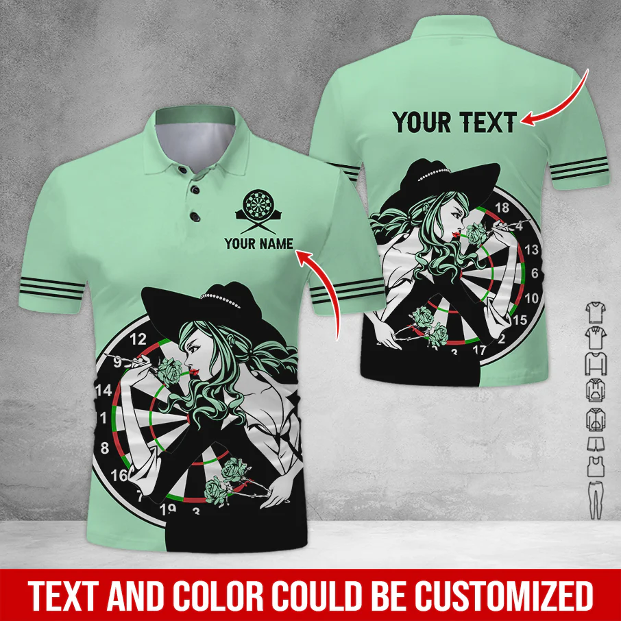 Customized Name & Text Darts Polo Shirt, Personalized Name Sexy Girl Darts Polo Shirt - Perfect Gift For Darts Lovers, Darts Players - Image 11