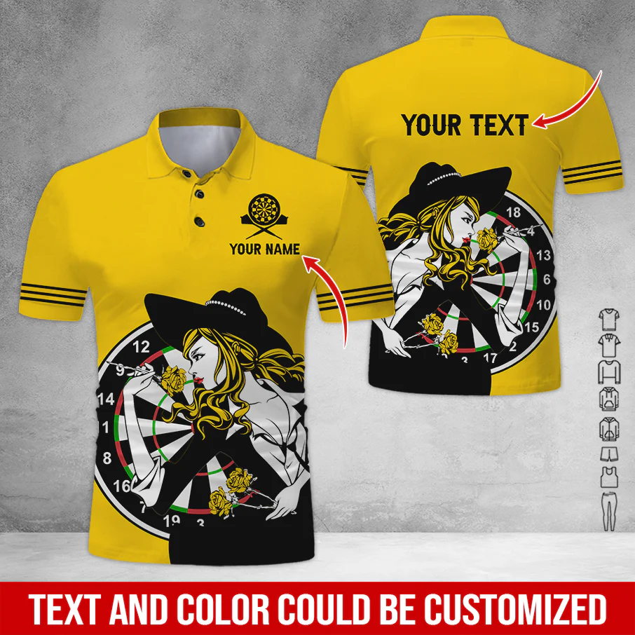Customized Name & Text Darts Polo Shirt, Personalized Name Sexy Girl Darts Polo Shirt - Perfect Gift For Darts Lovers, Darts Players - Image 12