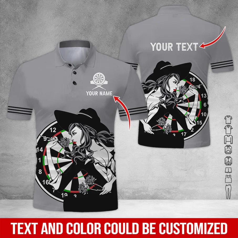 Customized Name & Text Darts Polo Shirt, Personalized Name Sexy Girl Darts Polo Shirt - Perfect Gift For Darts Lovers, Darts Players - Image 3
