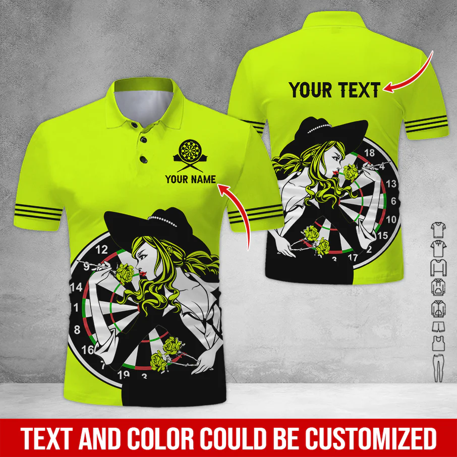 Customized Name & Text Darts Polo Shirt, Personalized Name Sexy Girl Darts Polo Shirt - Perfect Gift For Darts Lovers, Darts Players - Image 5