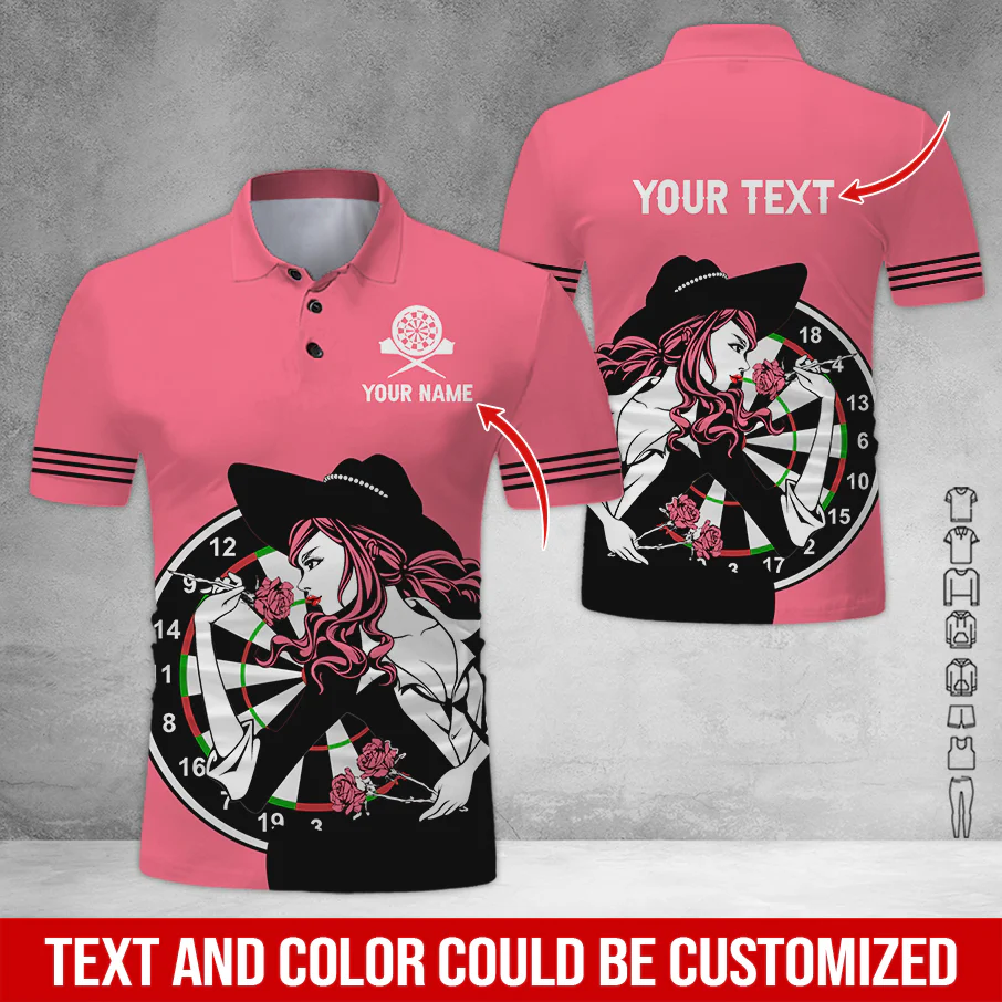 Customized Name & Text Darts Polo Shirt, Personalized Name Sexy Girl Darts Polo Shirt - Perfect Gift For Darts Lovers, Darts Players - Image 8