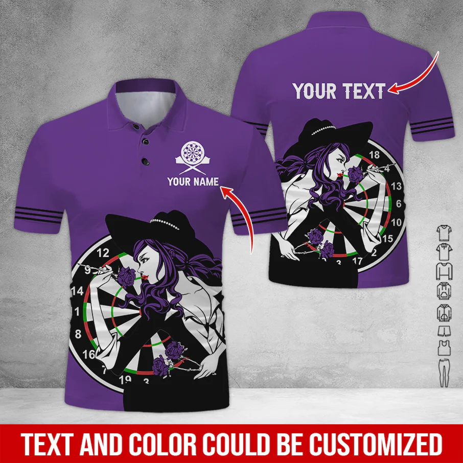 Customized Name & Text Darts Polo Shirt, Personalized Name Sexy Girl Darts Polo Shirt - Perfect Gift For Darts Lovers, Darts Players - Image 9
