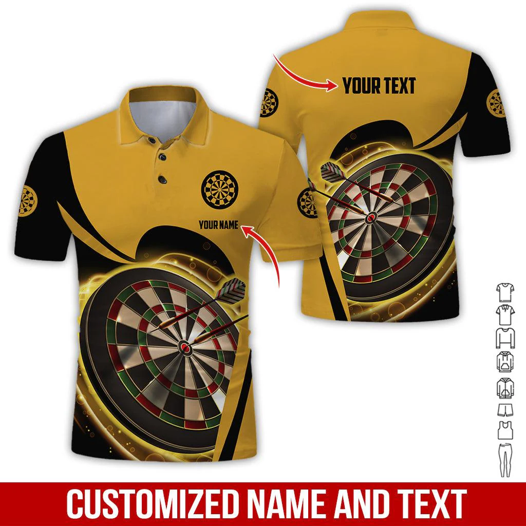 Customized Name & Text Darts Polo Shirt, Personalized Yellow Darts Uniforms Polo Shirt For Men - Perfect Gift For Darts Lovers, Darts Team Players