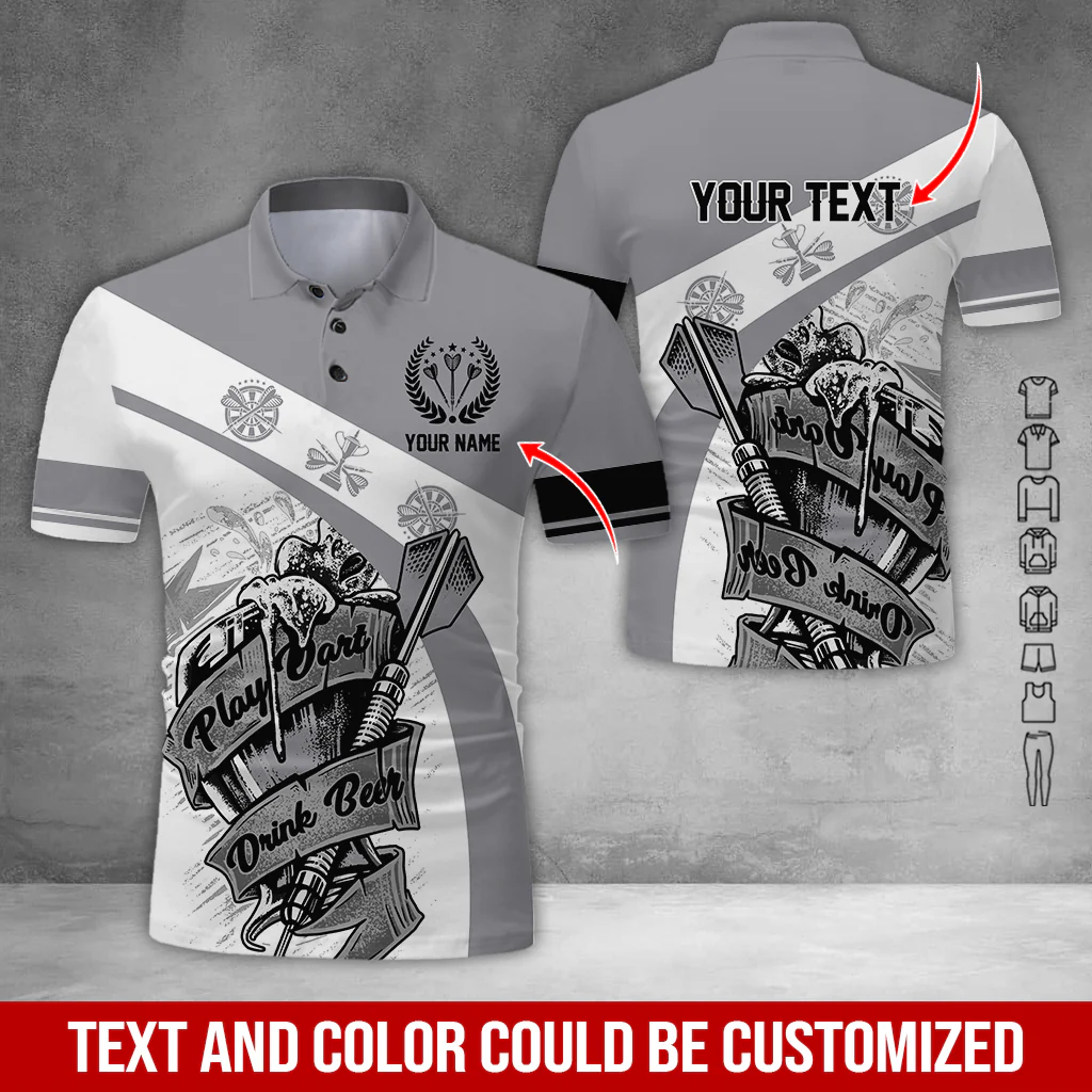 Customized Name & Text Darts Polo Shirt, Play Darts Drink Beer Personalized Darts Uniforms Polo Shirt - Perfect Gift For Darts Lovers, Darts Players - Image 2